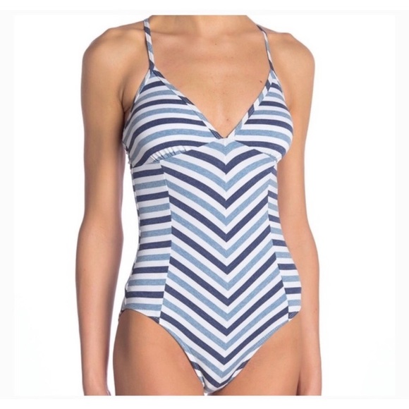 Splendid Other - SPLENDID Blue/White Striped Open Back Swimsuit L